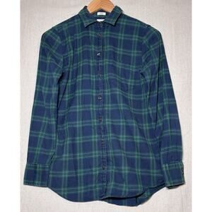 J Crew Button Up Shirt Womens XXS Green Blue Plaid Long Sleeve Boy Fit